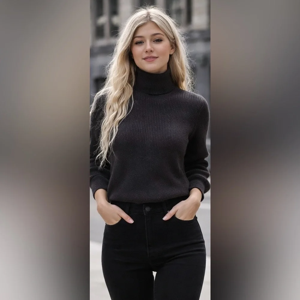 Zara Black Ribbed Turtleneck Sweater - Picture 2 of 4